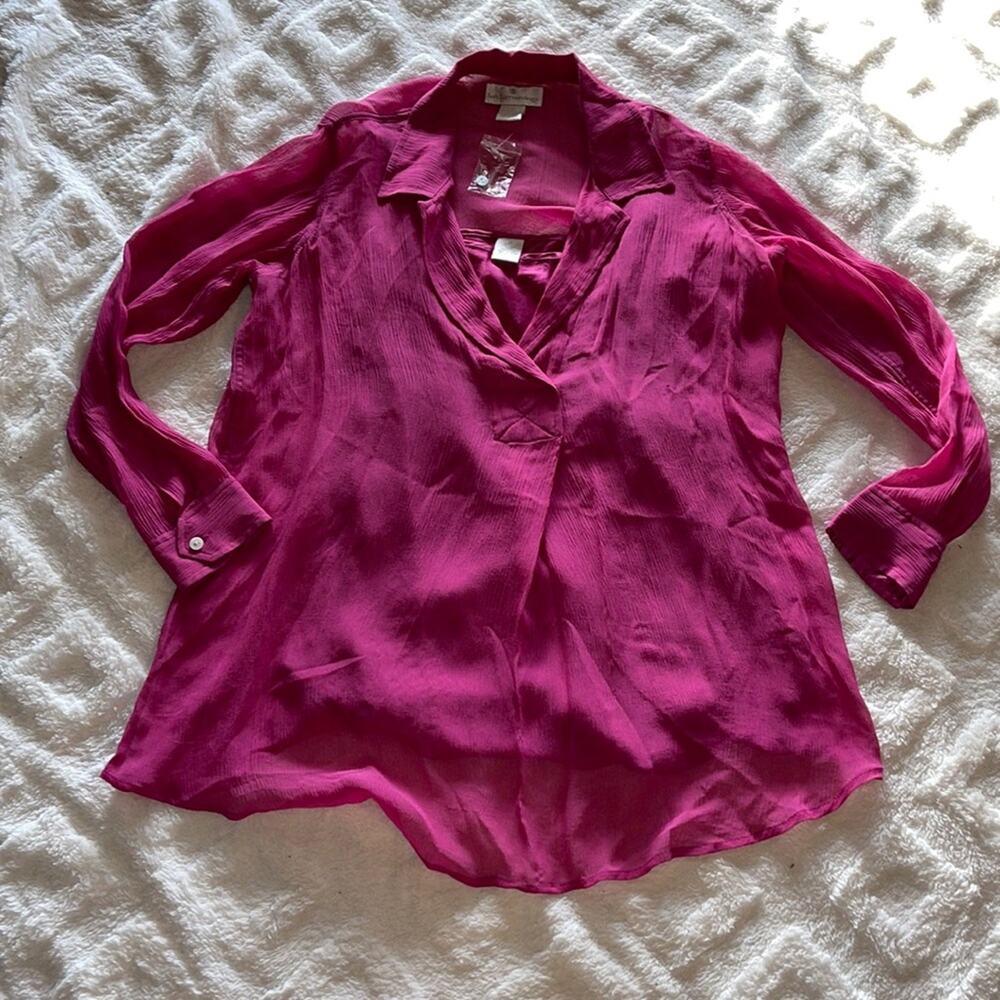 Soft surroundings fuschia pink sheer  silk blouse with tank size petite small v